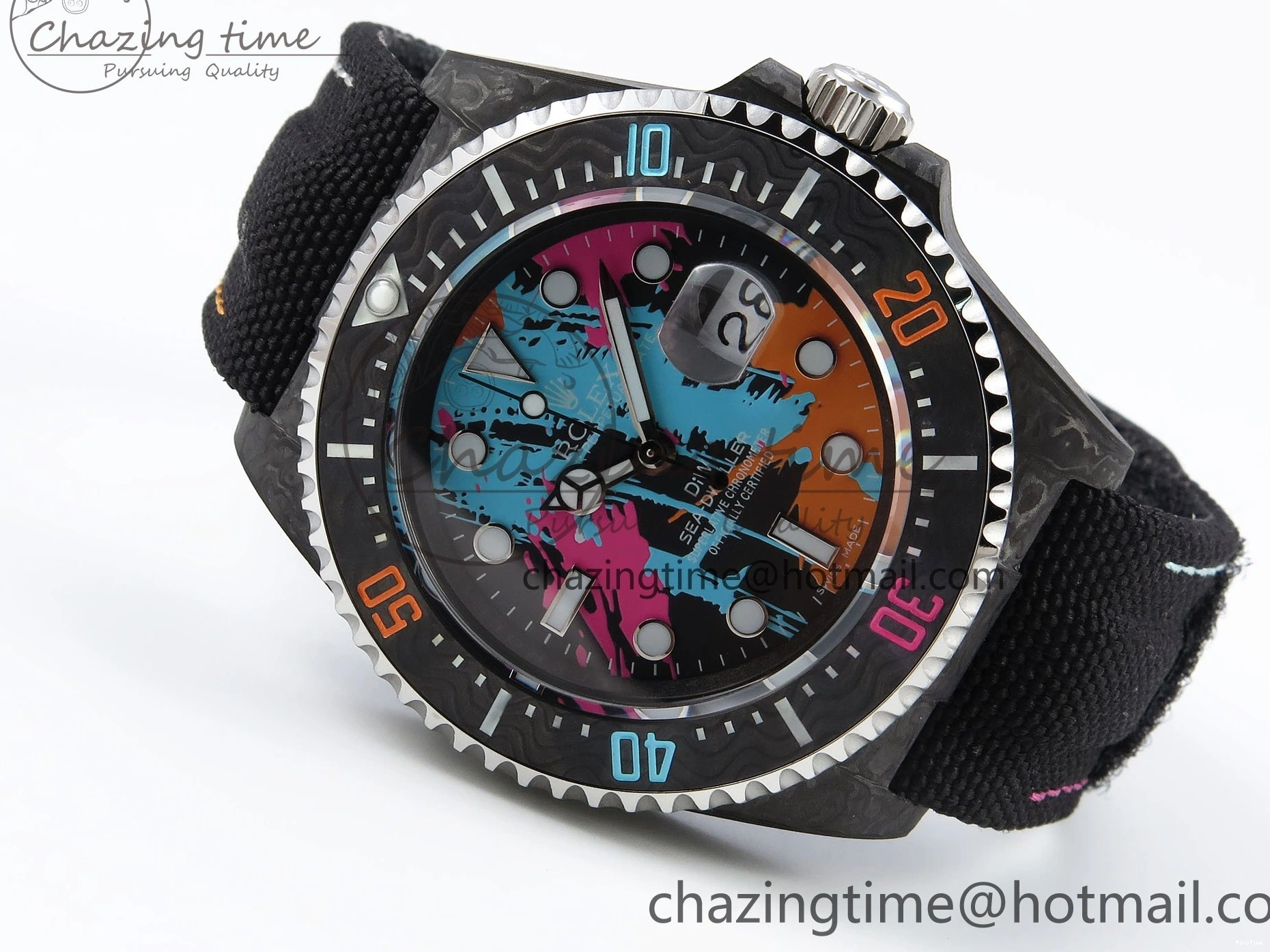 MiroTime 0311 QuickDry Sea Dweller 43mm Carbon DIWF Best Edition Graffiti Dial on Black Nylon Strap A 1669